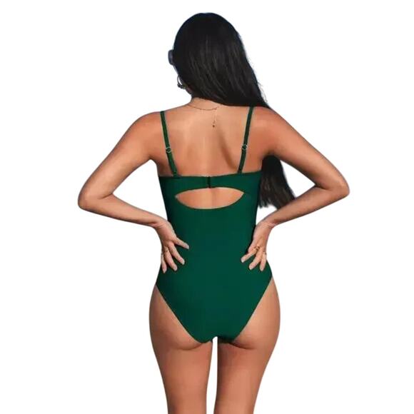 Cupshe Women's Twist Front Cutout One Piece Swimsuit Green Size Large - Picture 3 of 7